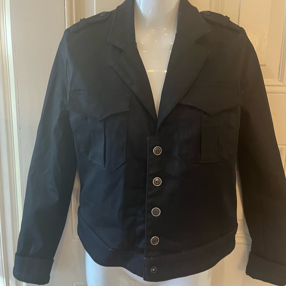 Joe's Jeans Jet Black Roomy Slim Fit Cropped Jean Jacket Sz M NWOT Pewter butons